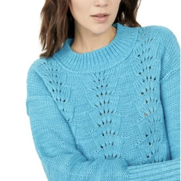 NWT Free People Bell Song Cropped Knit Long Sleeve Sweater Size XS Teal Blue - Picture 9 of 11